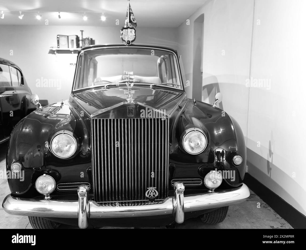 Rolls Royce Phantom car, utilisé par la reine Elizabeth II de 1961 à 2002, dans un garage de la résidence de campagne du monarque britannique, Sandringham House. Banque D'Images