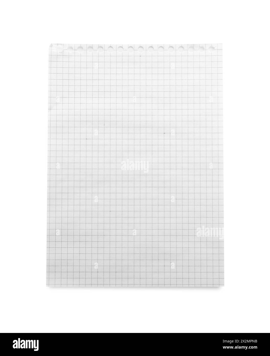 Feuille de carnet à carreaux isolée sur blanc, vue de dessus Banque D'Images