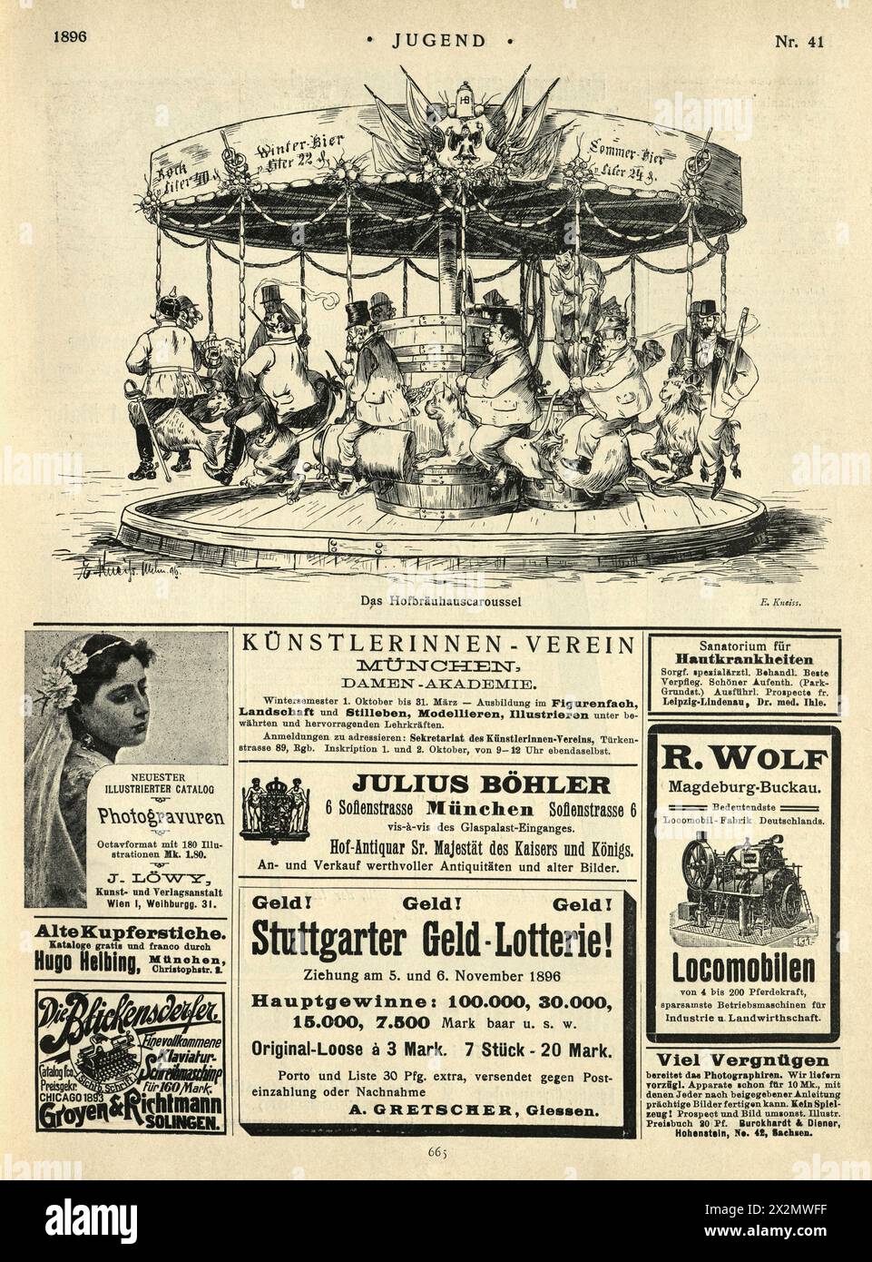 Page de Jugend 1896, Art Nouveau, Jugendstil, dessin animé satirique, annonces, histoire XIXe siècle. Banque D'Images