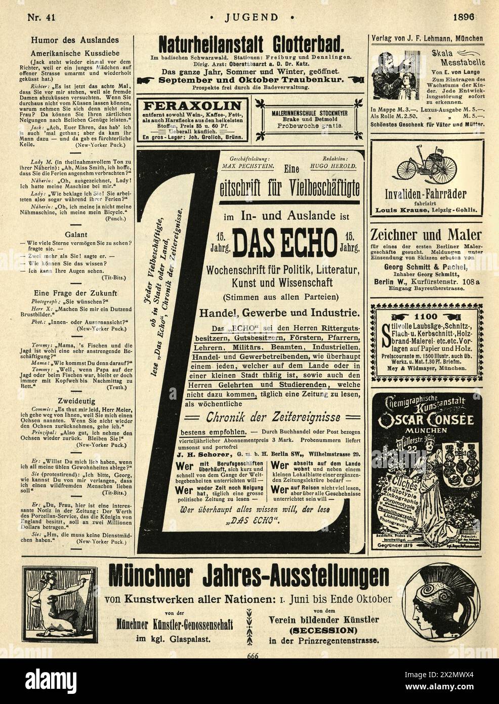 Page de Jugend 1896, Art Nouveau, Jugendstil, annonces, Allemand, histoire XIXe siècle. Banque D'Images