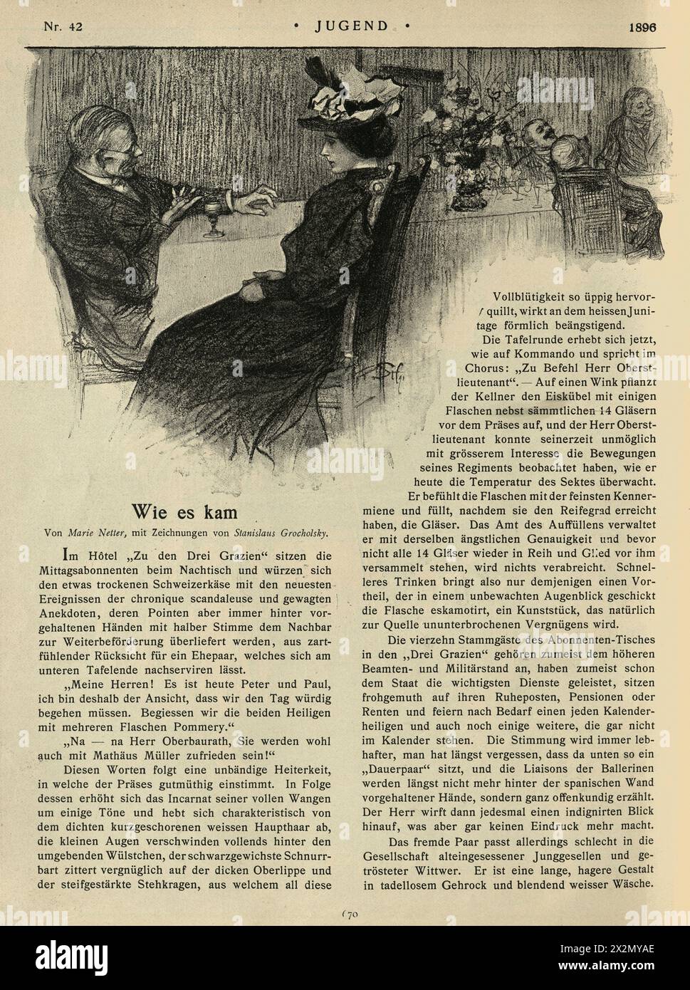 Wie es kam, von Maire Netter, Stanisłaus Grocholski, page from Jugend 1896, Art Nouveau, Jugendstil, German, History 19th Century. Banque D'Images