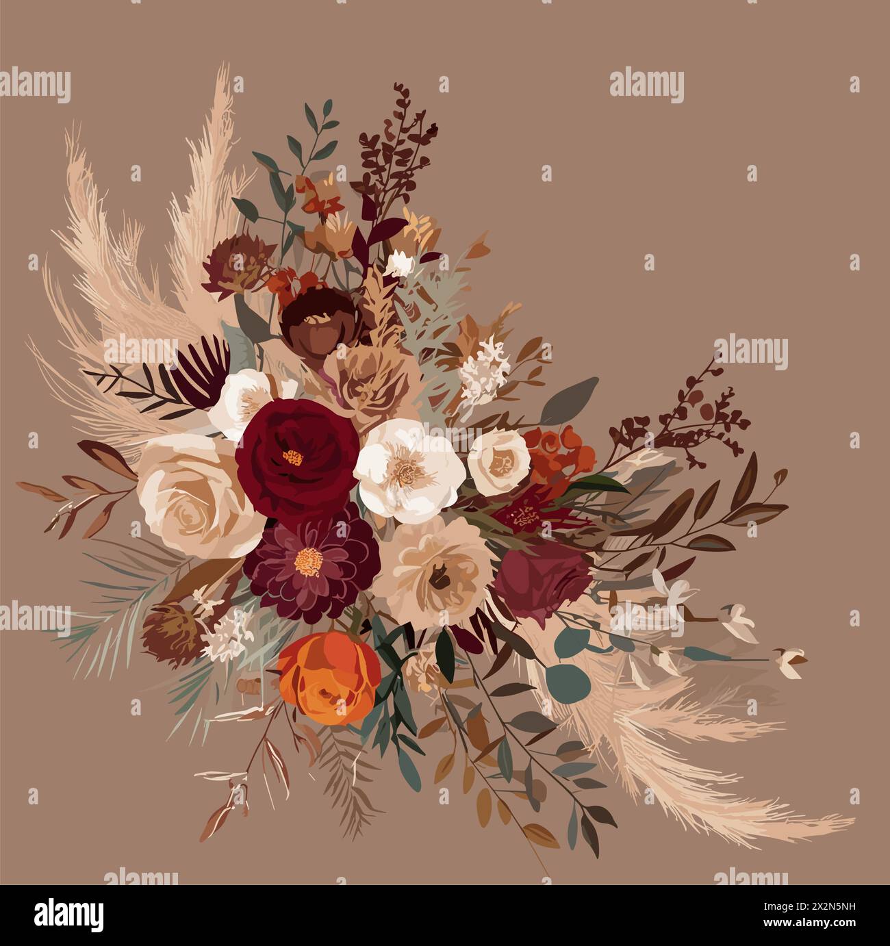 Bouquet boho chic avec une palette de couleurs d'automne. Illustration de Vecteur