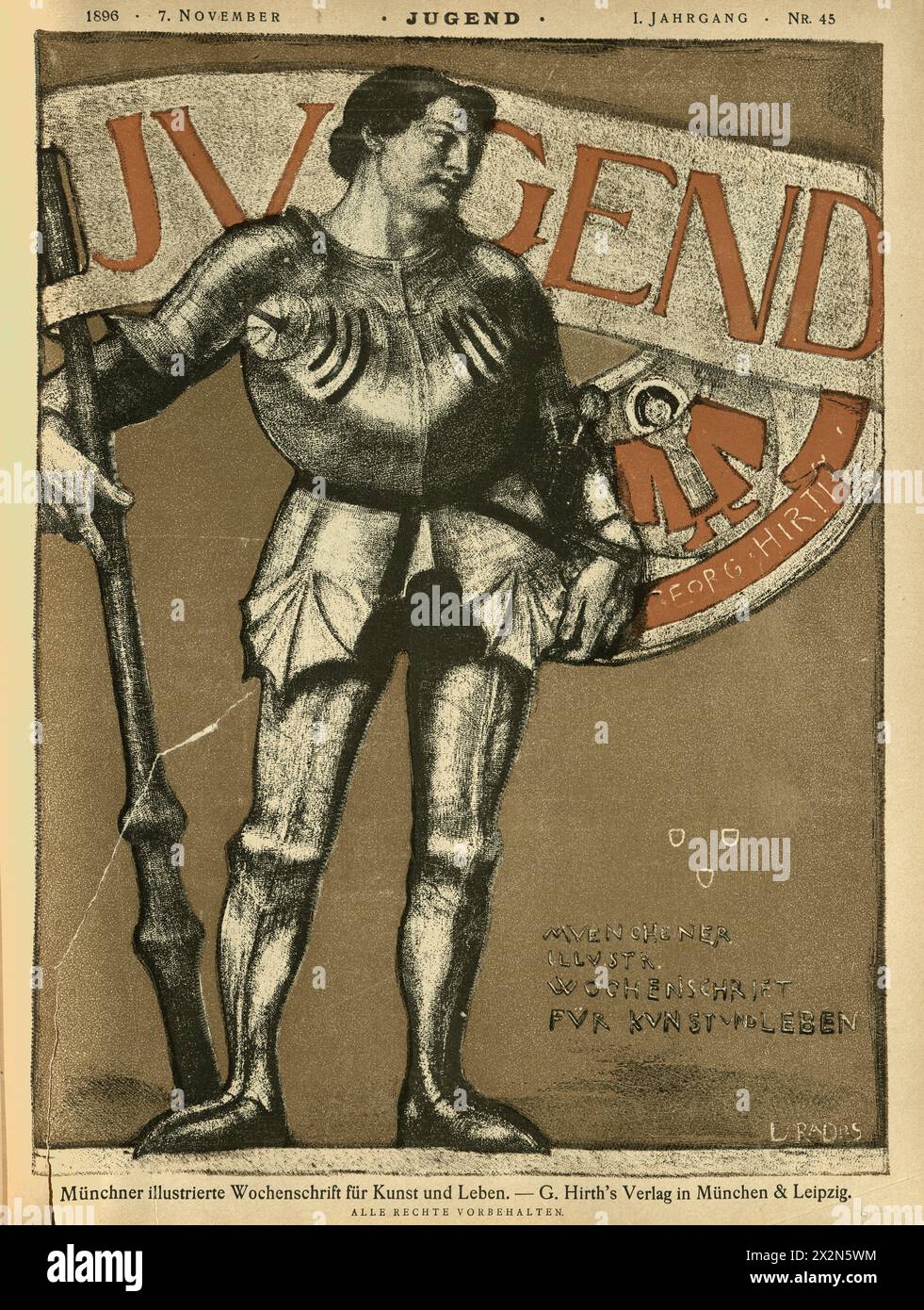 Couverture de Jugend, Knight in Armour, German, Jugendstil, Art Nouveau, années 1890, XIXe siècle Banque D'Images