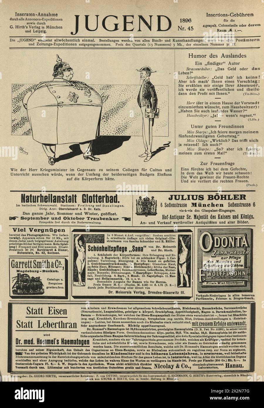 Vintage illustration Cartoon, annonces, Allemand, Jugendstil, Art Nouveau, années 1890, XIXe siècle Banque D'Images