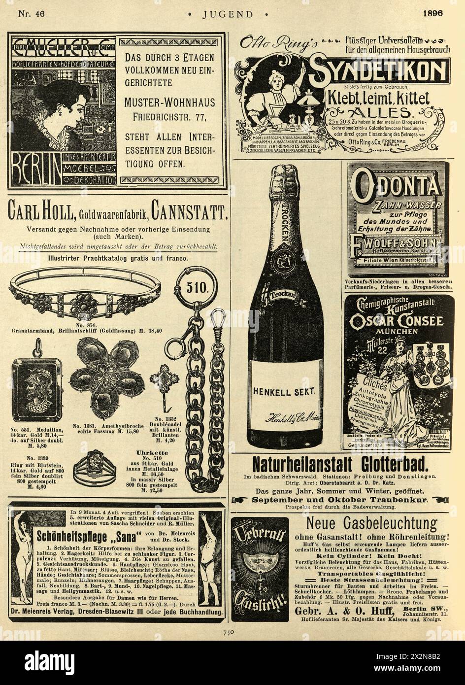 Page d'annonces, Allemand, Jugendstil, Art Nouveau, années 1890, XIXe siècle. Banque D'Images
