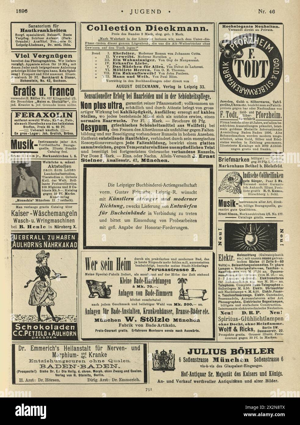 Page d'annonces, Allemand, Jugendstil, Art Nouveau, années 1890, XIXe siècle. Banque D'Images