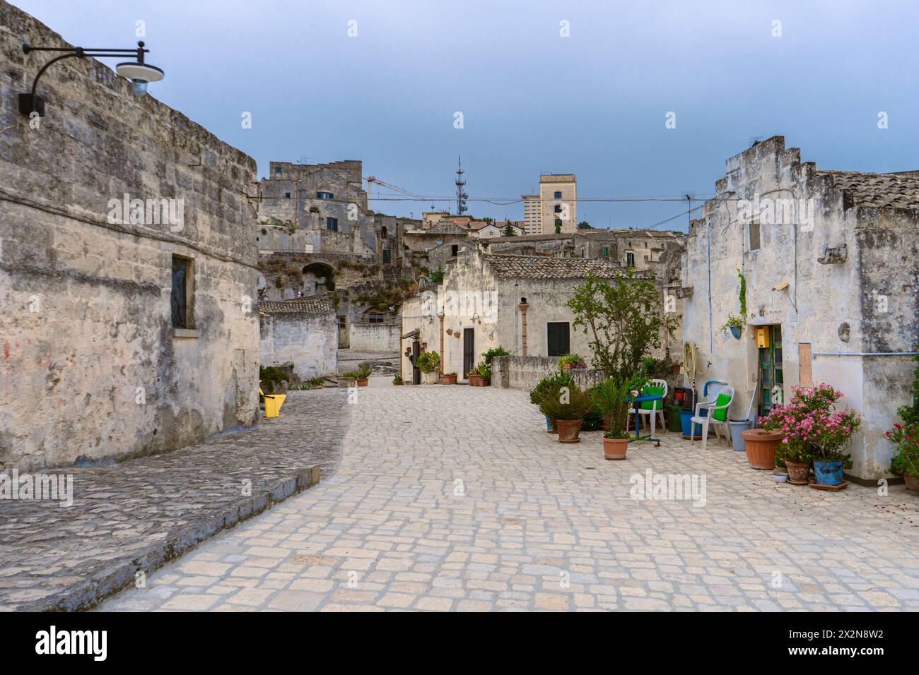 Vue d'une jolie maison en pierre de l'ancienne ville de Matera 'I sassi', ville du patrimoine de l'UNESCO et capitale européenne de la culture 2019. Banque D'Images