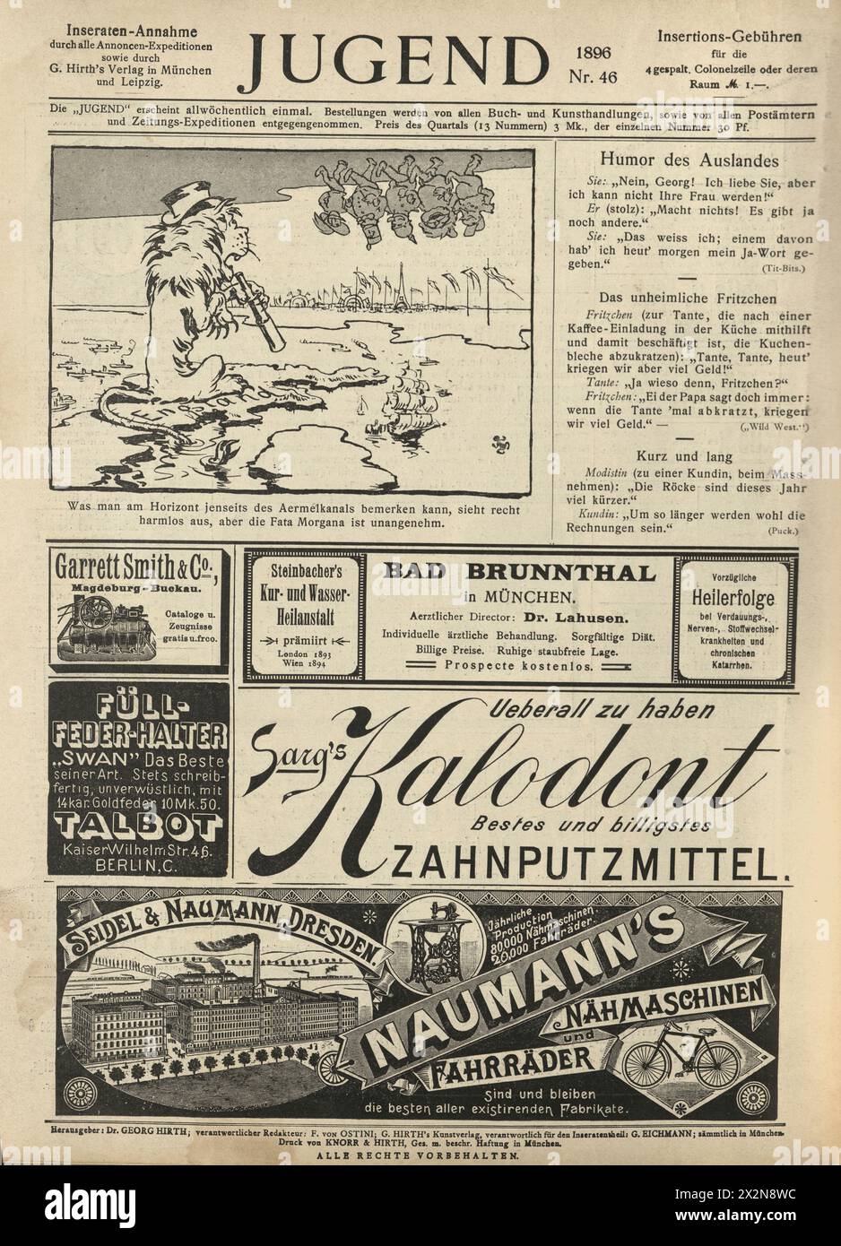 Page de dessins animés, annonces, Allemand, Jugendstil, Art Nouveau, années 1890, XIXe siècle. Banque D'Images