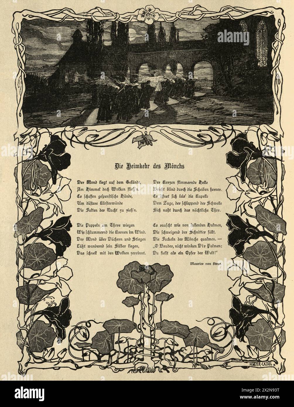 Illustration vintage, retour og les moines, Jugendstil, Art Nouveau, années 1890, XIXe siècle. Banque D'Images