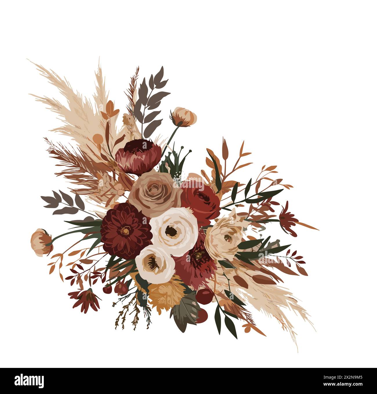 Bouquet boho chic avec une palette de couleurs d'automne. Illustration de Vecteur