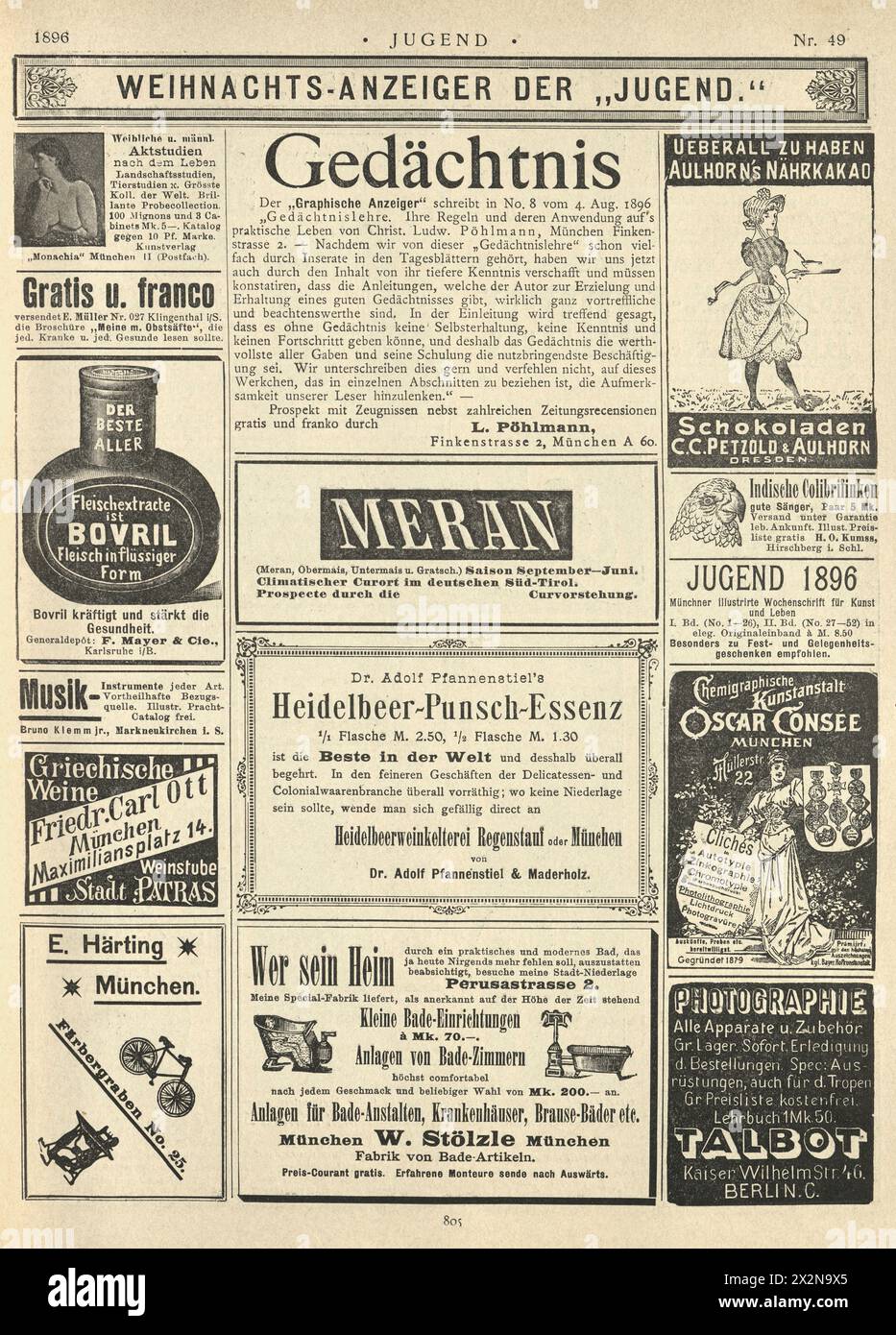 Vieille page de publicités allemandes, années 1890, publicité du 19ème siècle Banque D'Images