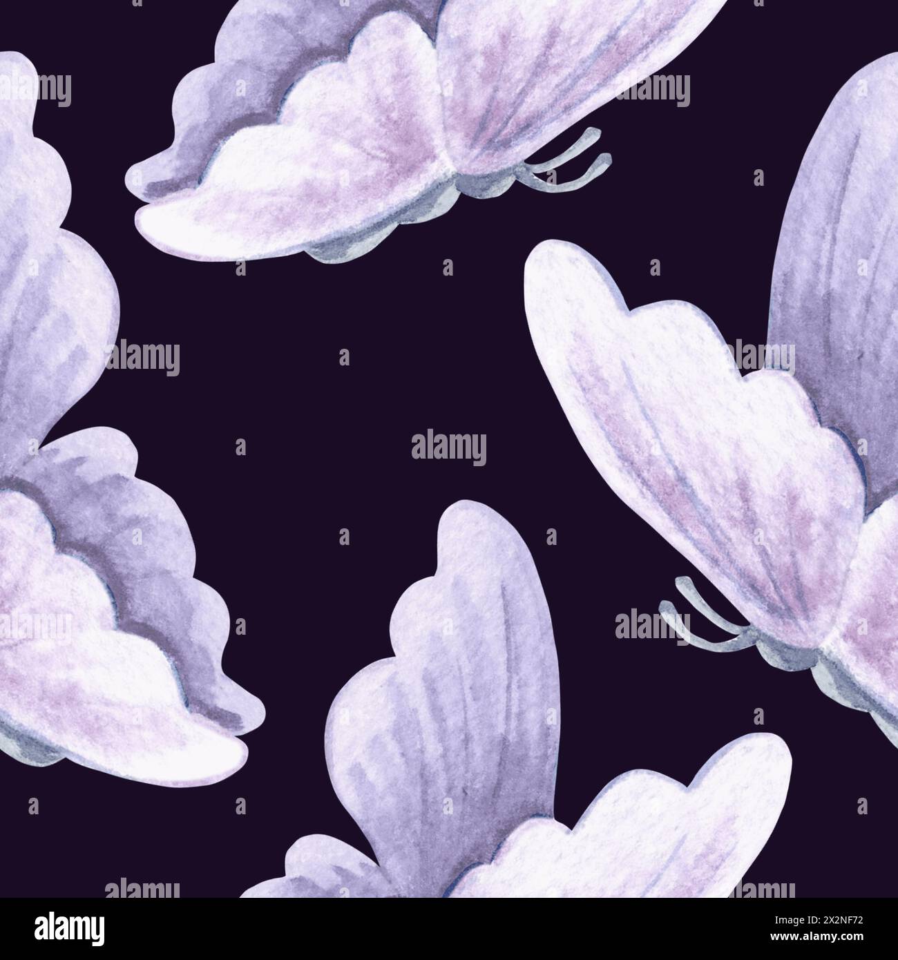 Motif sans couture violet papillons. Insecte volant aquarelle. Printemps été illustration dessinée à la main. Animaux sauvages tropicaux. Dessin d'un gabarit sans fin Banque D'Images