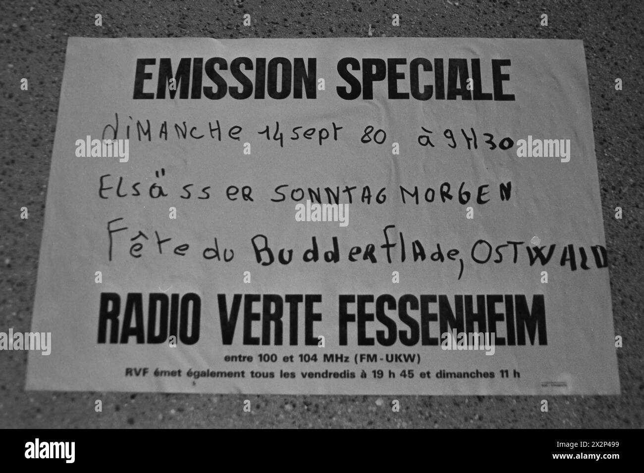 Radio verte Fessemheim, Radio libre et anti-nucléaire, Strasbourg, Alsace, France, Archives 80ies Banque D'Images