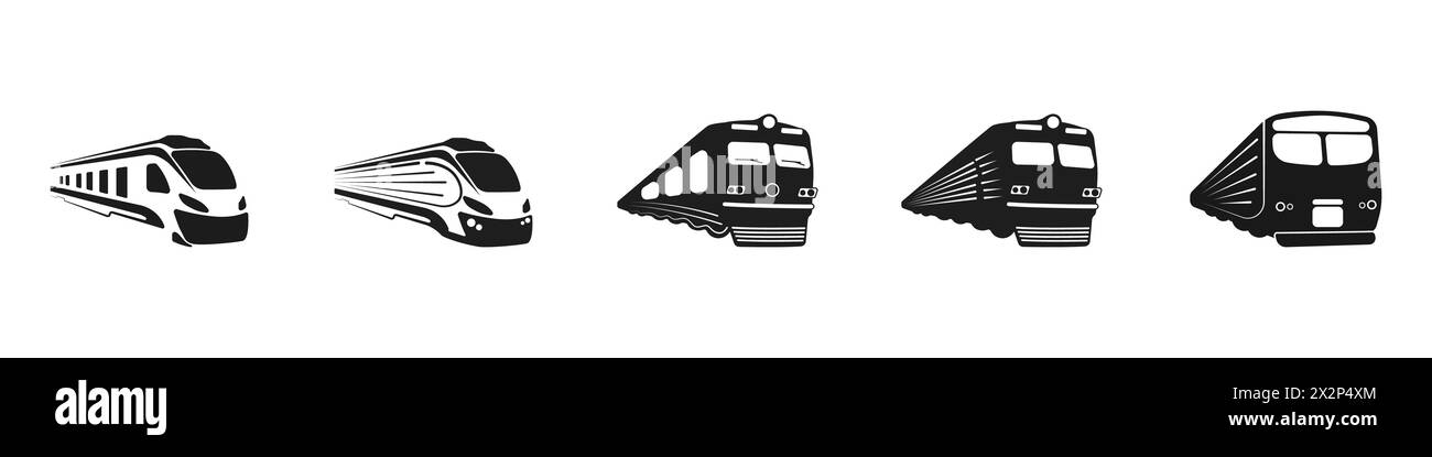 Collection de logos de train. Jeu de vecteurs ferroviaires. Train à grande vitesse et train de marchandises. Illustration vectorielle. Illustration de Vecteur