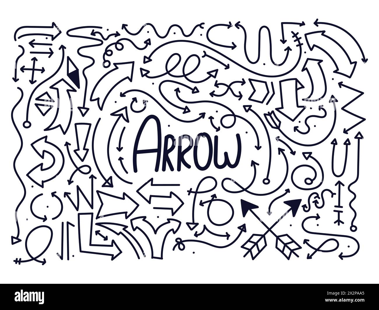 Flèche griffonnage. Vecteur de jeu de dessin Scribbles de flèche. Vecteur de jeu de gribouillage de flèche. Illustration de Vecteur
