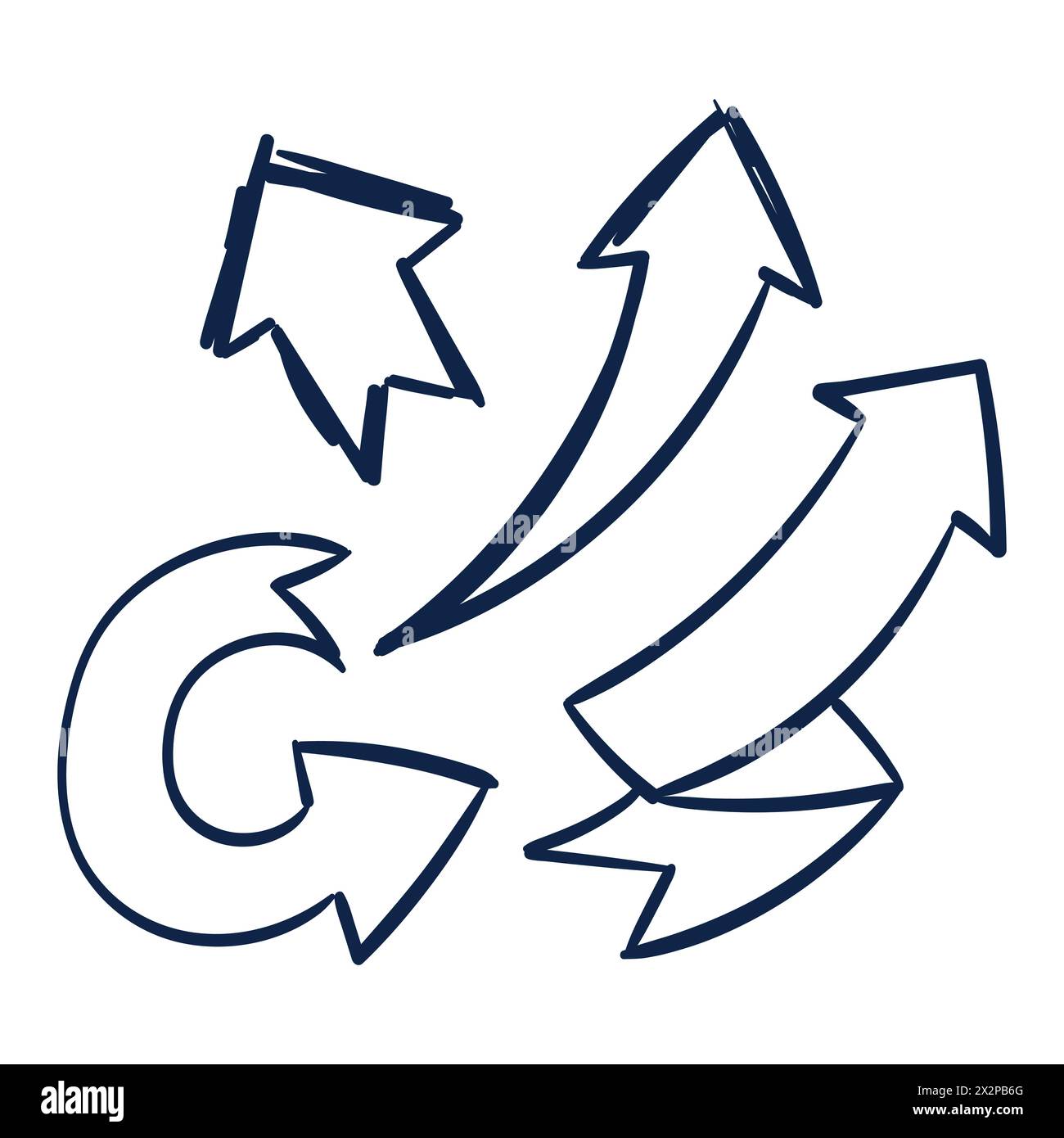 Flèche griffonnage. Vecteur de jeu de dessin Scribbles de flèche. Vecteur de jeu de gribouillage de flèche. Illustration de Vecteur