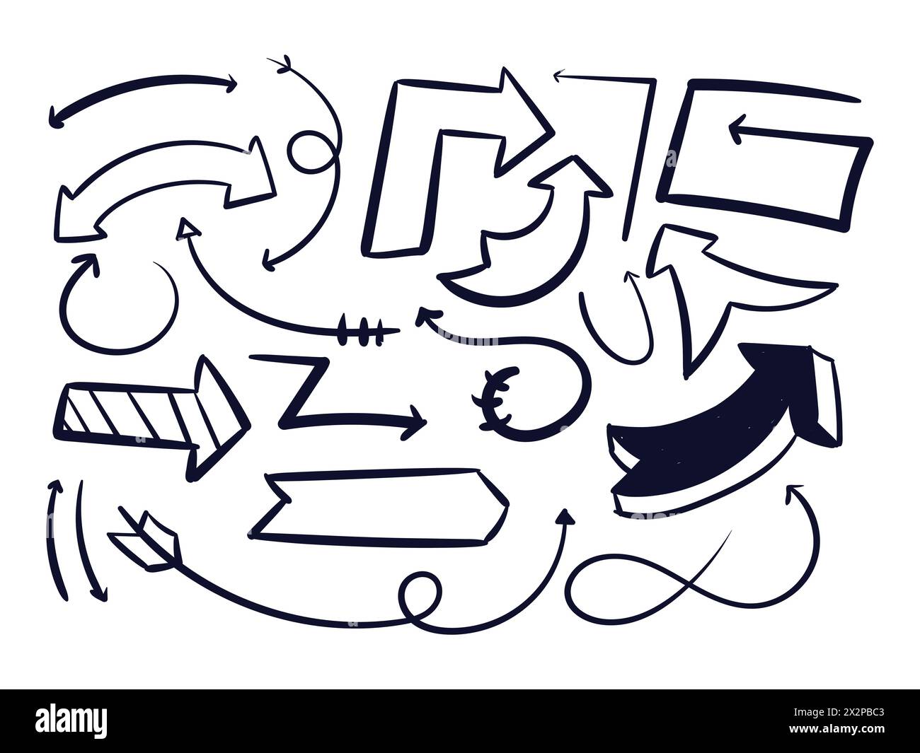 Flèche griffonnage. Vecteur de jeu de dessin Scribbles de flèche. Vecteur de jeu de gribouillage de flèche. Illustration de Vecteur