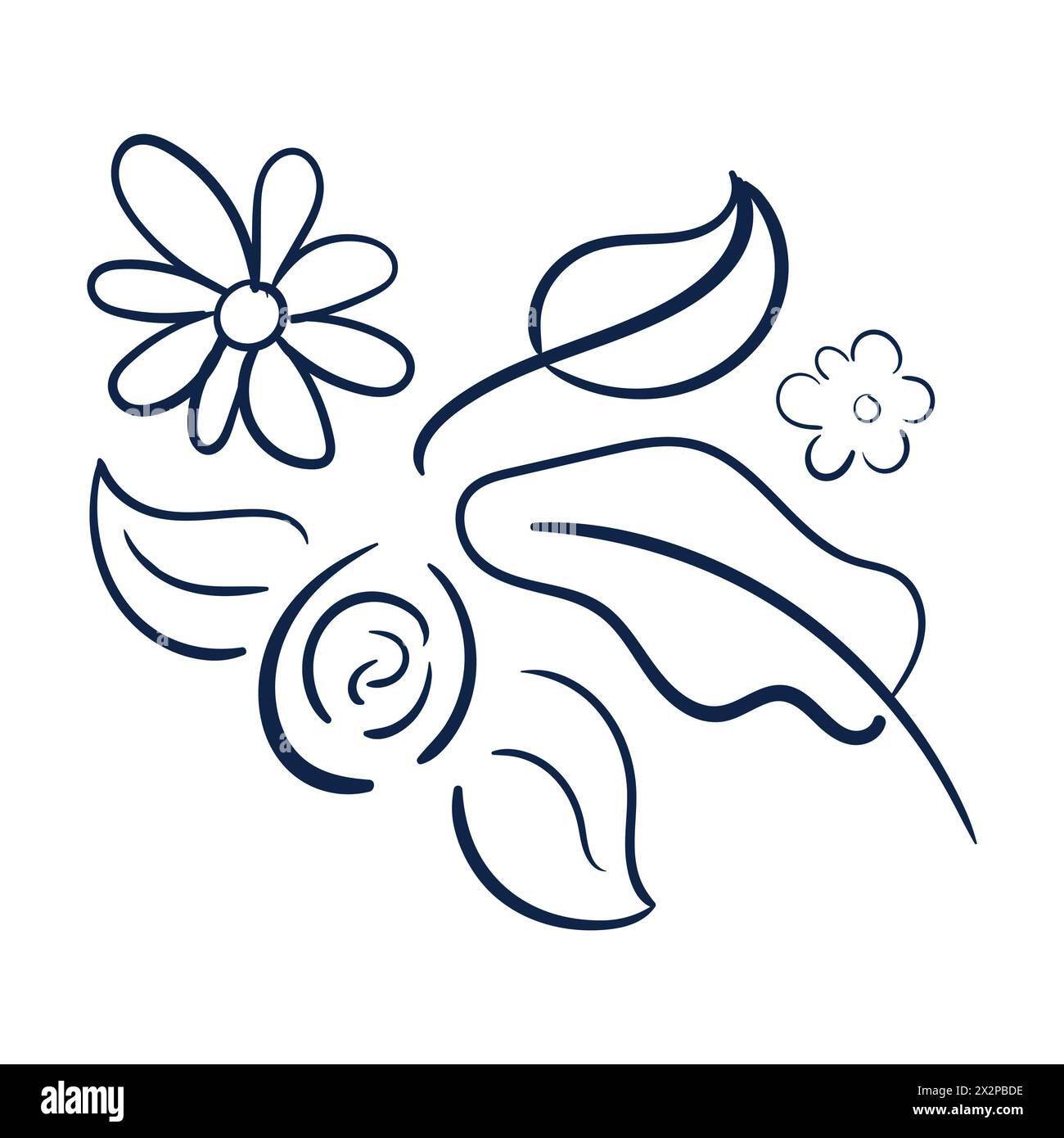 Flower Scribbles. Vecteur de jeu de dessin Flower Scribbles. Vecteur d'ensemble Doodle Scribble feuille de jardin. Illustration de Vecteur