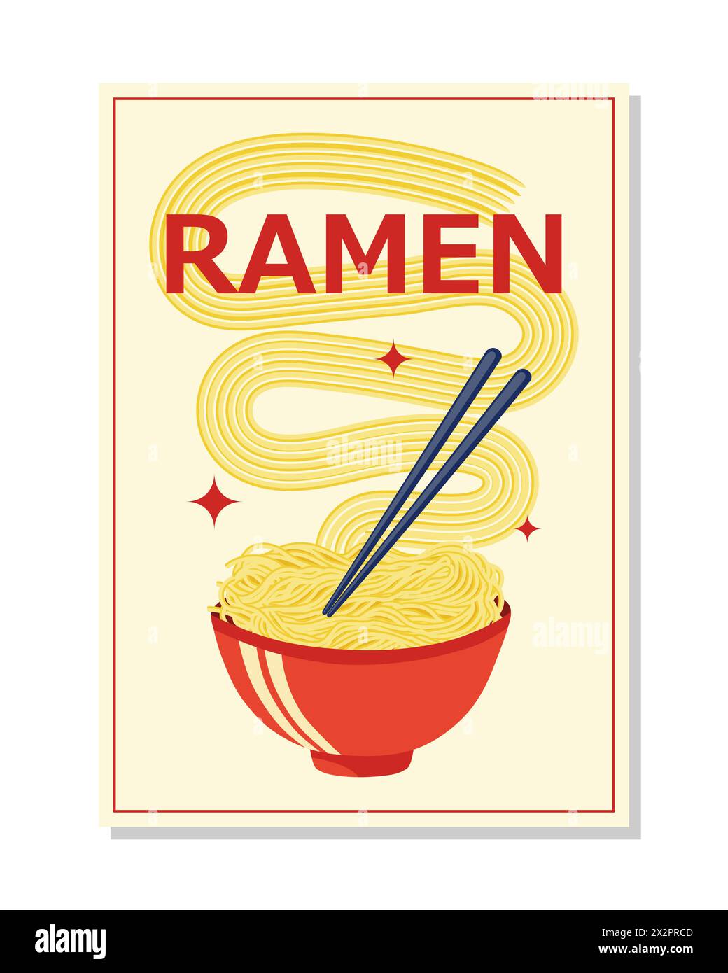 Design d'affiche de nourriture japonaise ramen. Illustration vectorielle nouilles asiatiques avec baguettes. Illustration de Vecteur