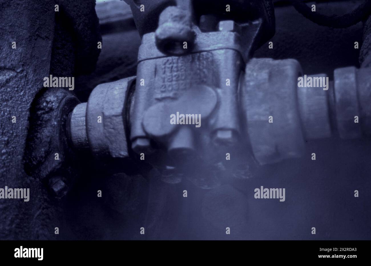 Détail des composants de moteur à vapeur en fonctionnement de la locomotive. Banque D'Images