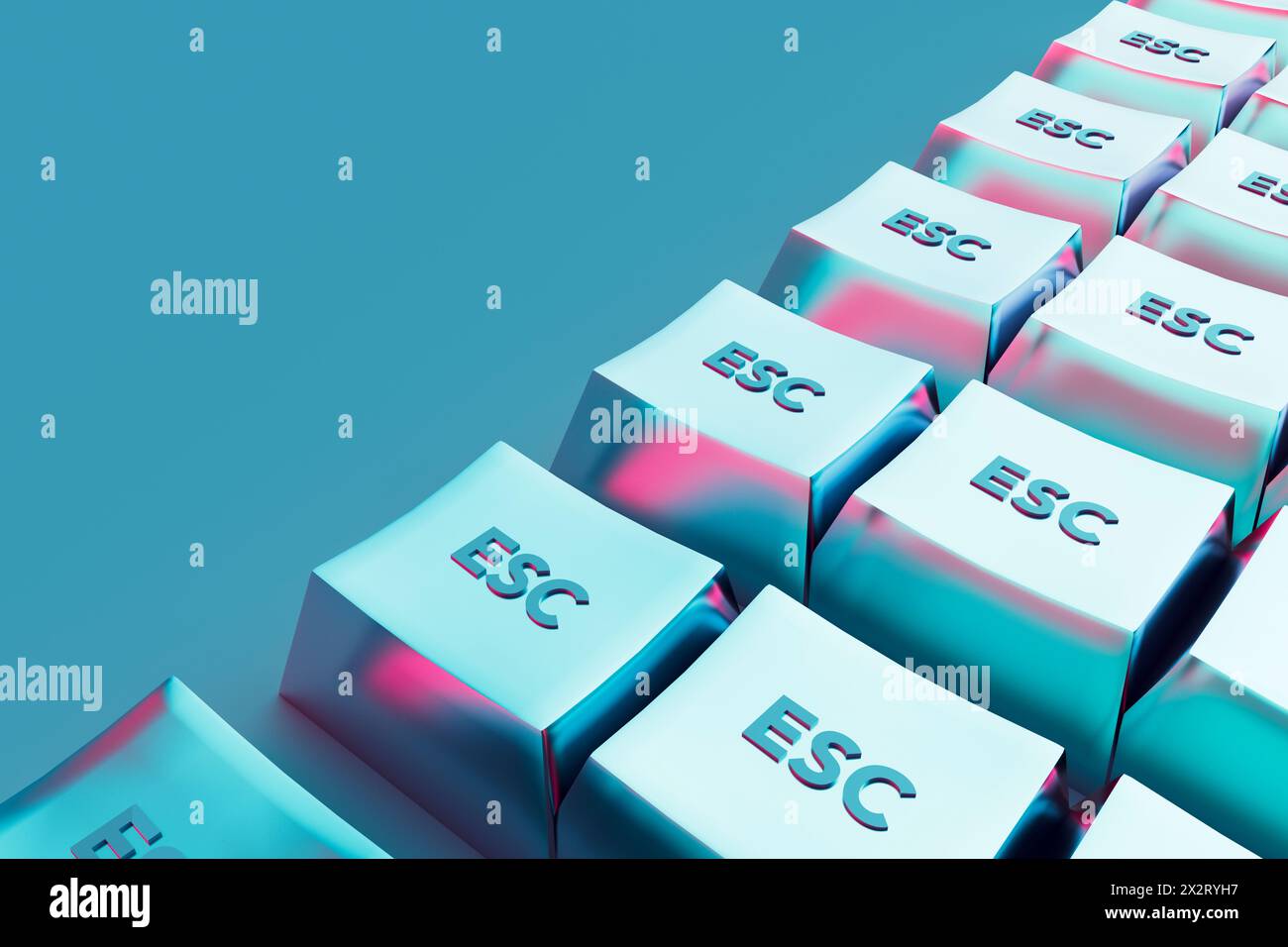 Rendu 3D des touches d'ordinateur Escape sur fond bleu Banque D'Images