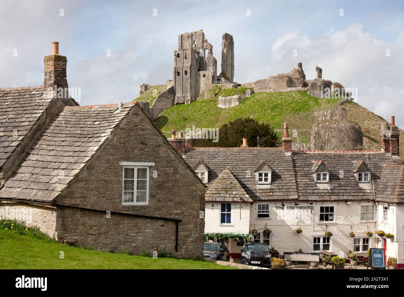 Château de Corfe, à l'île de Purbeck, Dorset, Angleterre Banque D'Images