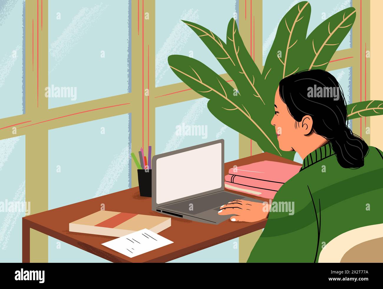 Femme d'affaires utilisant un ordinateur portable assis à la table travaillant à partir du bureau à domicile Banque D'Images