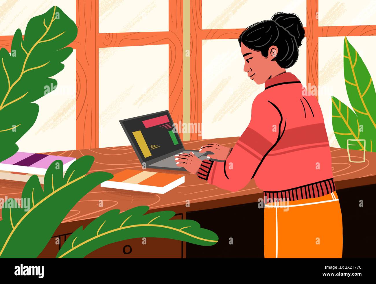 Femme d'affaires utilisant un ordinateur portable sur la table travaillant à la maison Banque D'Images