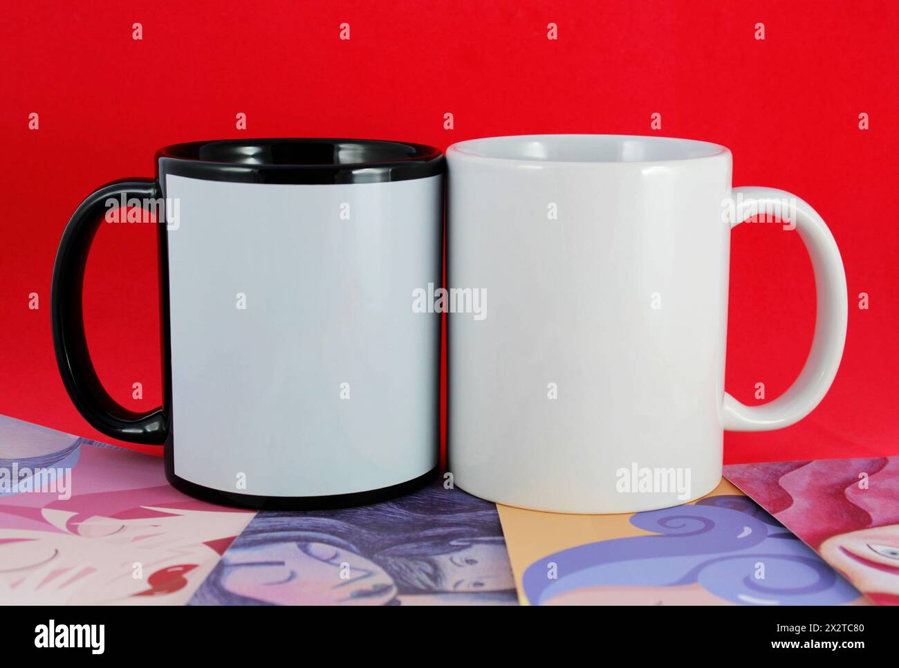 Mug noir et blanc sur différentes images à sublimer Banque D'Images