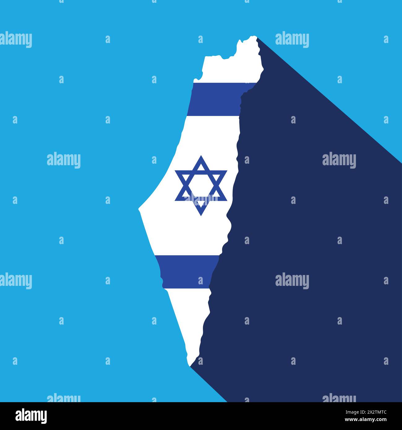 Carte 3d d'Israël avec drapeau israélien vue isolée. Carte d'Israël en blanc sur fond bleu avec illustration vectorielle isométrique 3D isolée. Illustration de Vecteur