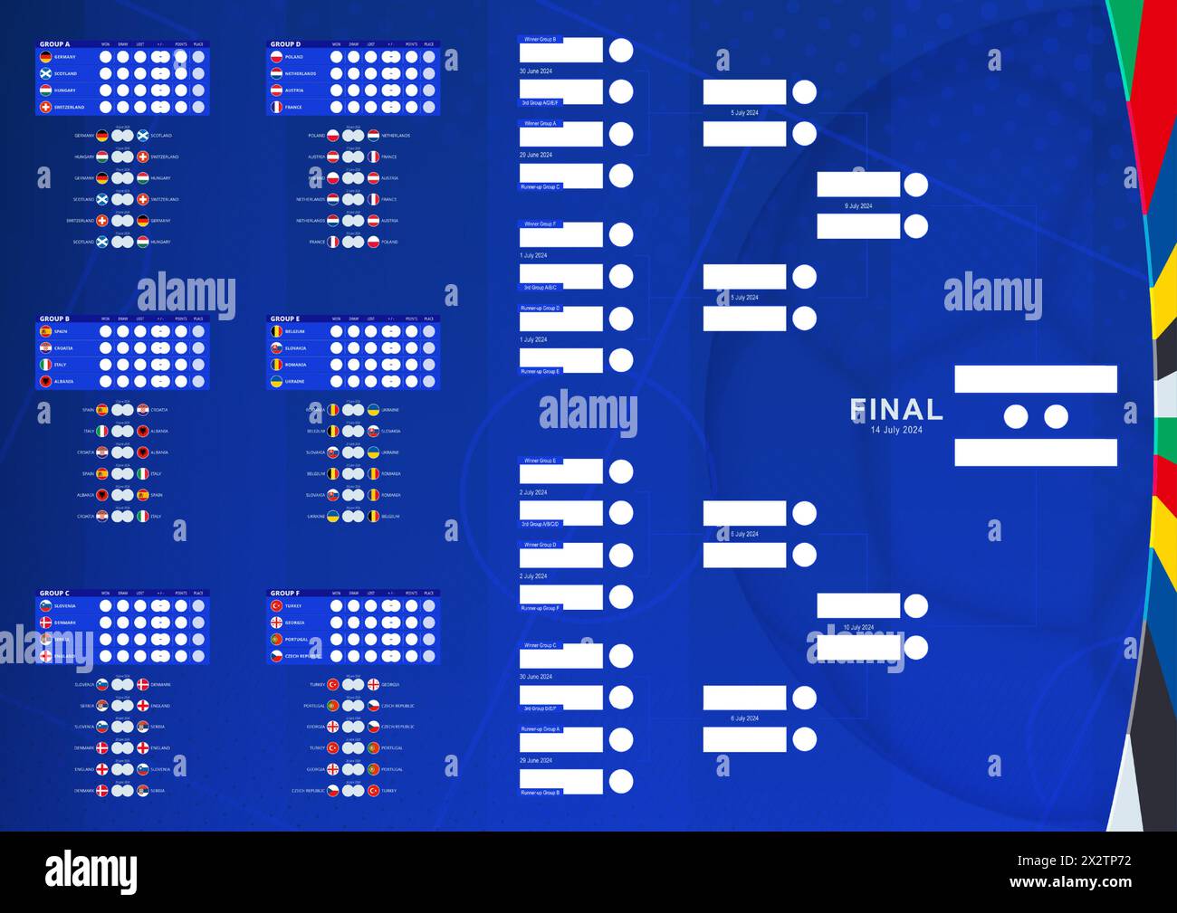 Support de tournoi de la compétition de football 2024, drapeaux des pays européens. Illustration vectorielle. Illustration de Vecteur