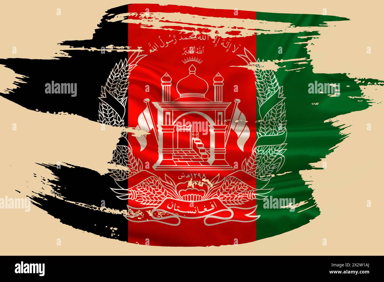 Drapeau national afghan sur coup de pinceau, symbole des relations diplomatiques et de partenariat, brochures touristiques, patriotisme et fierté du pays, démocratie, Banque D'Images