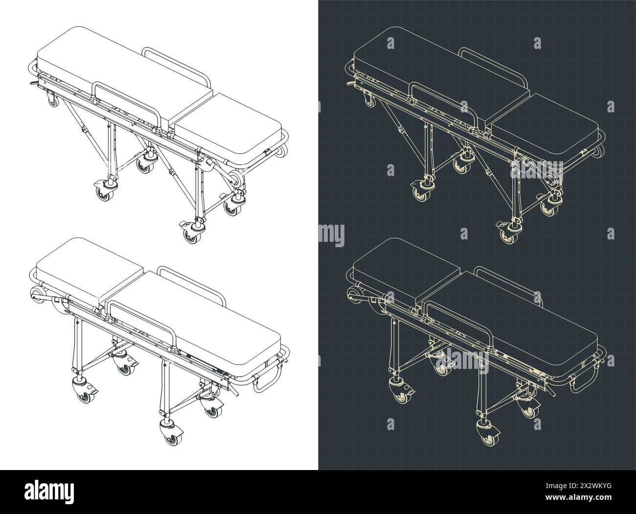 Illustrations vectorielles stylisées de plans isométriques de brancards pour ambulances et véhicules de sauvetage Illustration de Vecteur