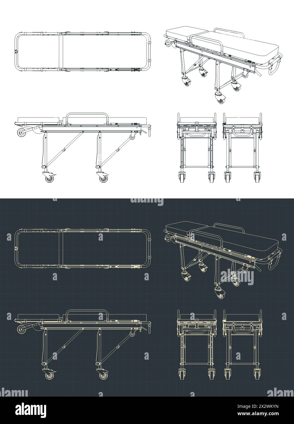 Illustrations vectorielles stylisées de plans de civières pour ambulances et véhicules de sauvetage Illustration de Vecteur