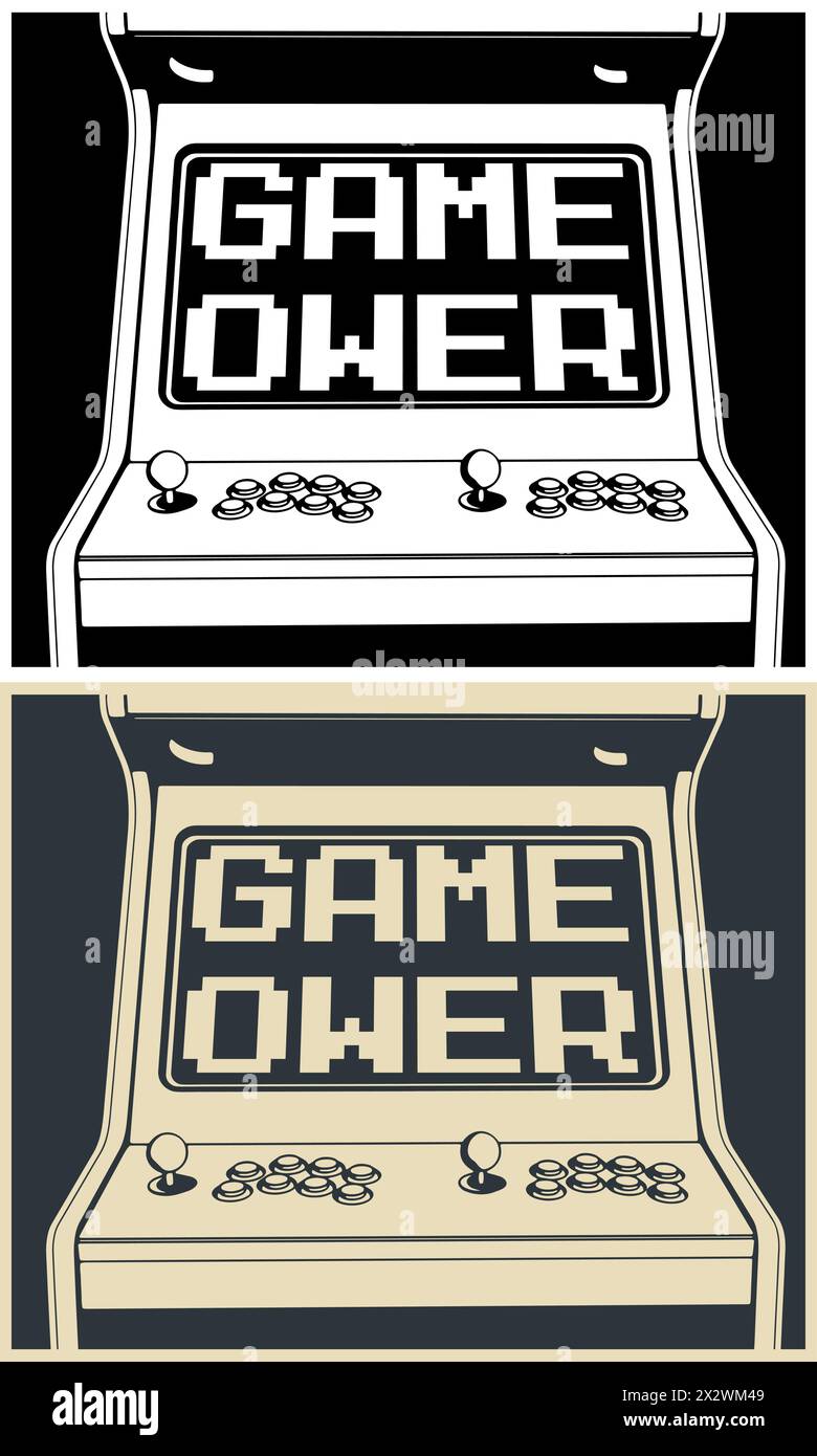Illustrations vectorielles stylisées d'une armoire de jeux d'arcade rétro en gros plan Illustration de Vecteur
