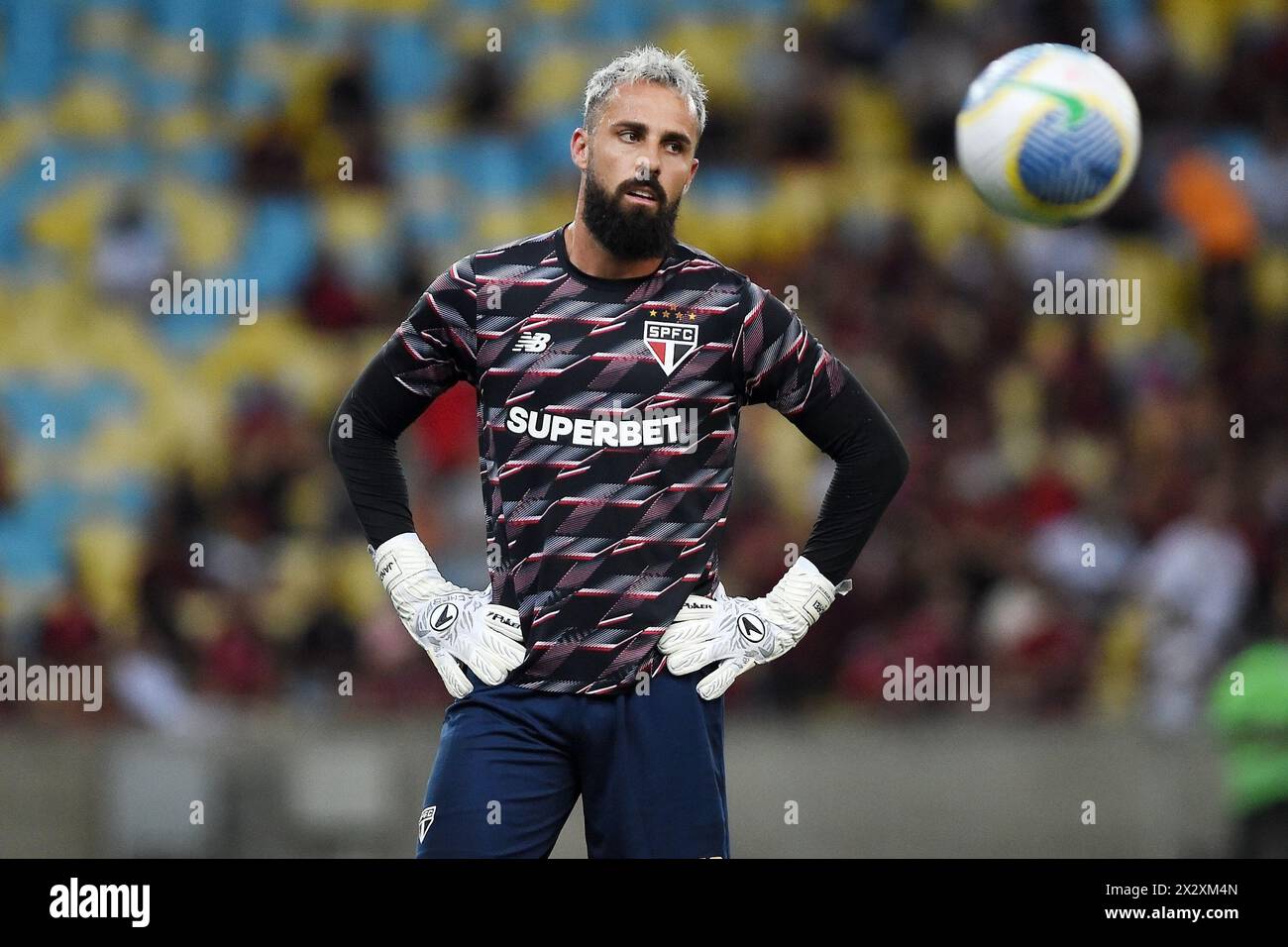 Rio de Janeiro, Brésil, 17 avril 2024. Le gardien de but Jandrei du match par équipe de São Paulo entre Flamengo X São Paulo, pour le championnat brésilien 20 Banque D'Images