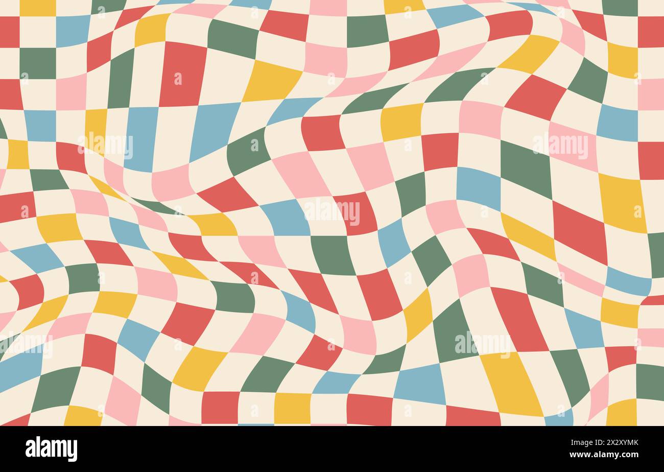 Checkerboard psychédélique. Fond coloré de Groovy Hippie des années 70. Illustration vectorielle déformée dans le style Y2K Illustration de Vecteur