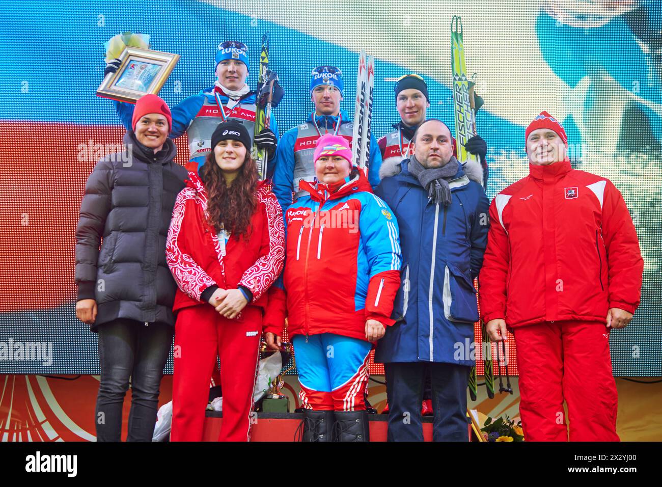 MOSCOU - 9 février : vainqueurs de la Coupe continentale FIS course de ski dans la catégorie ville-événement, 9 février 2013, Moscou, Russie. La piste est construite le long de cent Banque D'Images