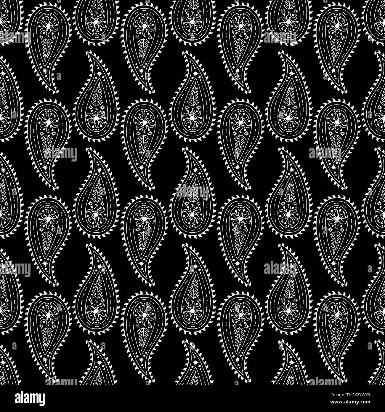 Modèle sans couture Monohcrome avec motifs Paisley sur fond noir Illustration de Vecteur