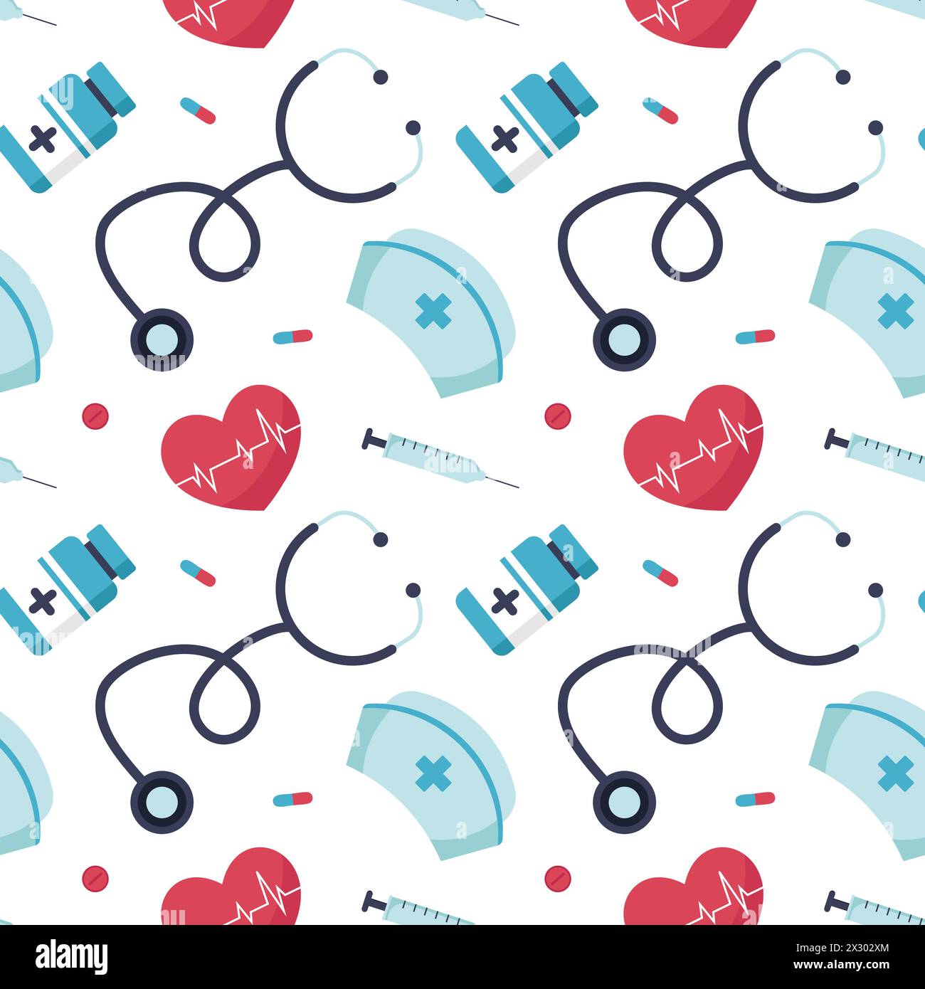 Doctors Day Design de modèle sans couture avec équipement médical dans l'illustration plate dessinée à la main de dessin animé modèle Illustration de Vecteur