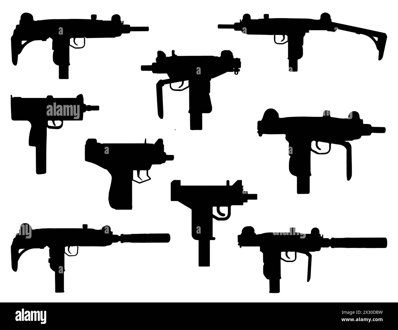 Art vectoriel de silhouette de pistolet mitrailleur UZI Illustration de Vecteur
