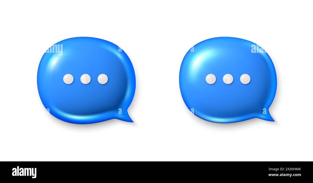Icônes en forme de bulle de dialogue. Icônes de commentaire de discussion définies. boîte de message de conversation 3d avec points de suspension. Bannière de dialogue de médias sociaux. Vecteur Illustration de Vecteur
