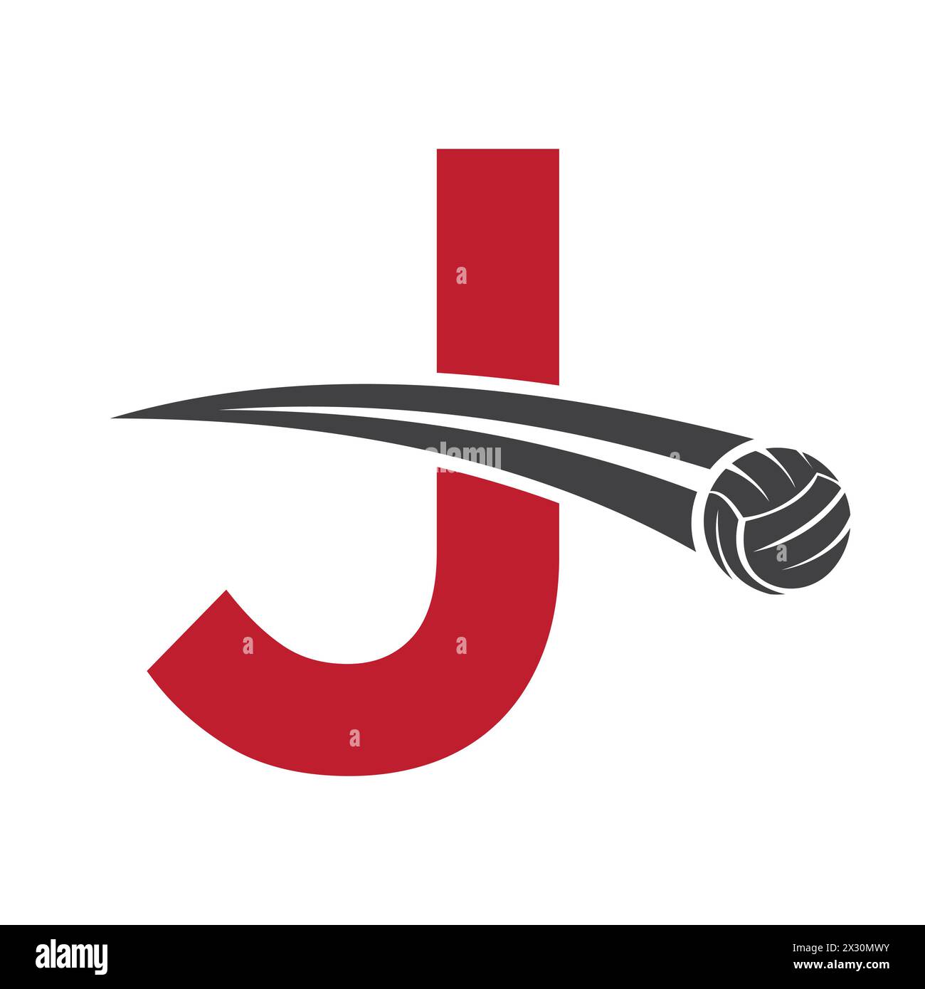 Logo de volleyball sur la lettre J concept avec symbole de volleyball mobile. Panneau de volley-ball Illustration de Vecteur