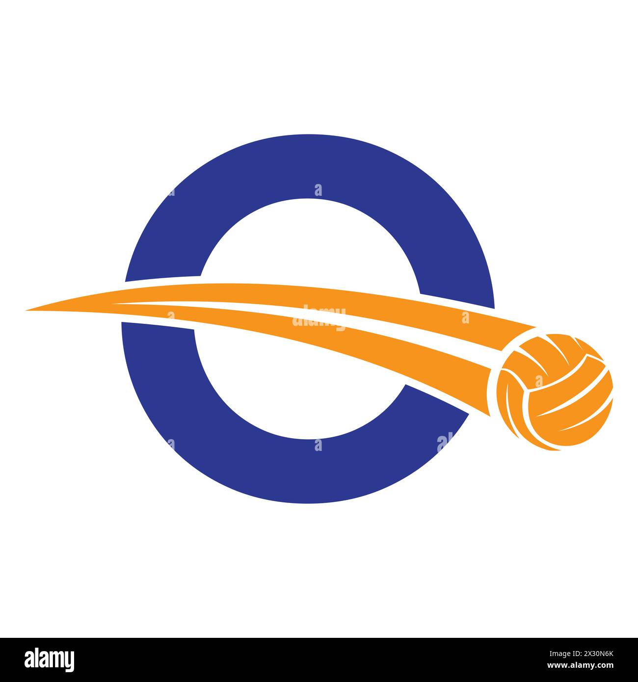 Logo de volleyball sur la lettre O concept avec symbole de volleyball mobile. Panneau de volley-ball Illustration de Vecteur