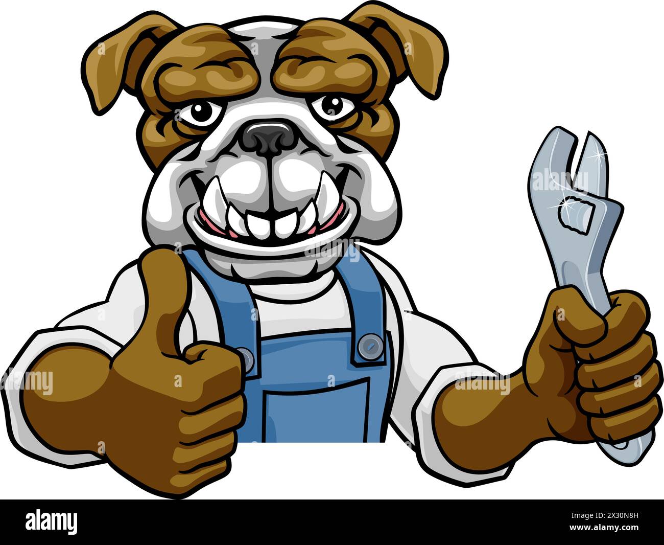 Plombier Bulldog ou mécanicien Holding Spanner Illustration de Vecteur