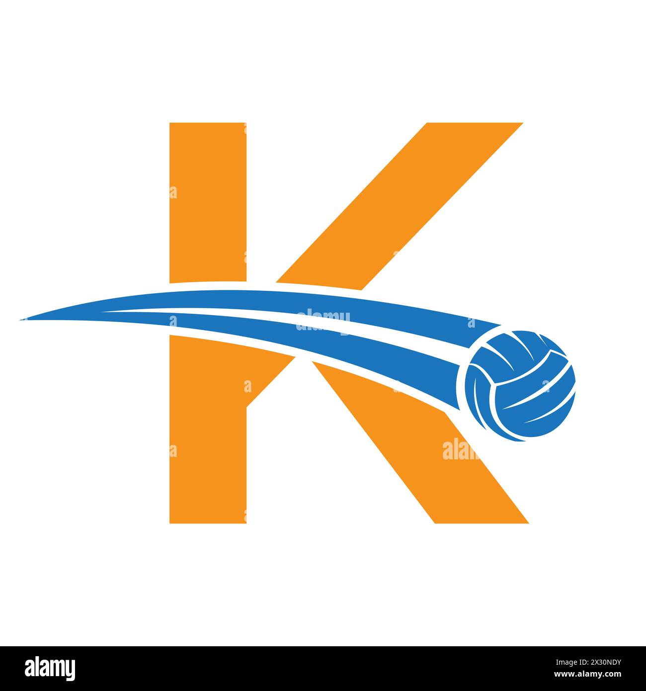 Logo de volleyball sur la lettre K concept avec symbole de volleyball mobile. Panneau de volley-ball Illustration de Vecteur