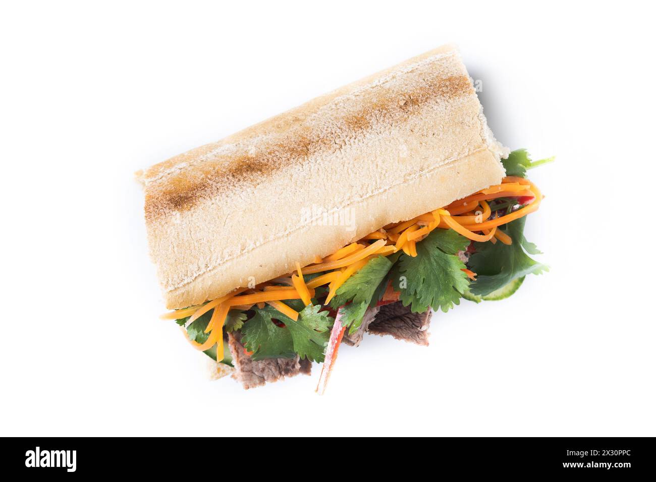 Sandwich vietnamien banh mi isolé sur fond blanc Banque D'Images