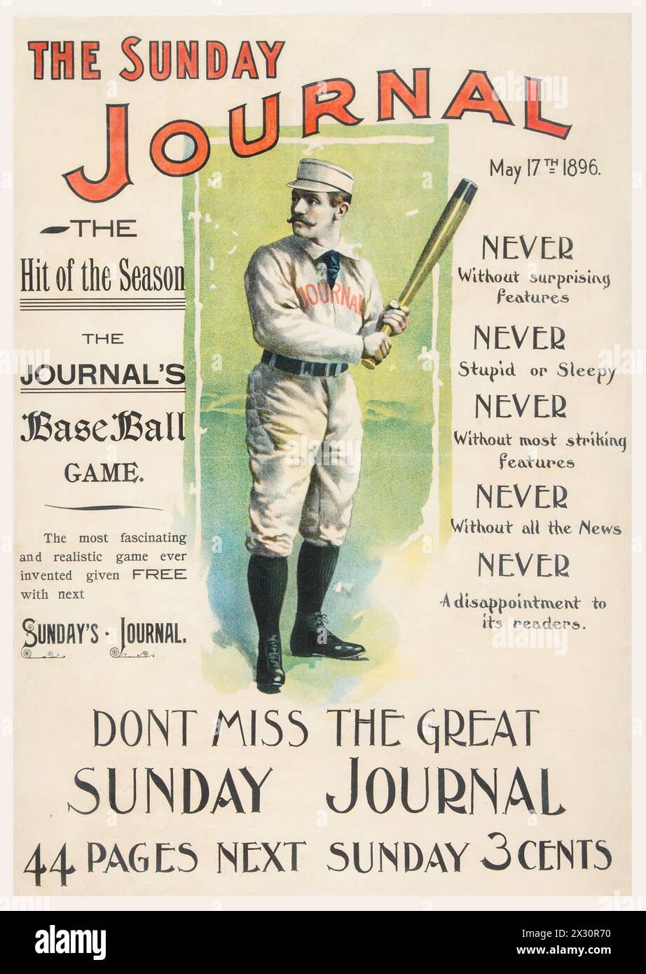 The Sunday Journal, affiche 1896 mettant en vedette le joueur de baseball John Montgomery Ward Banque D'Images