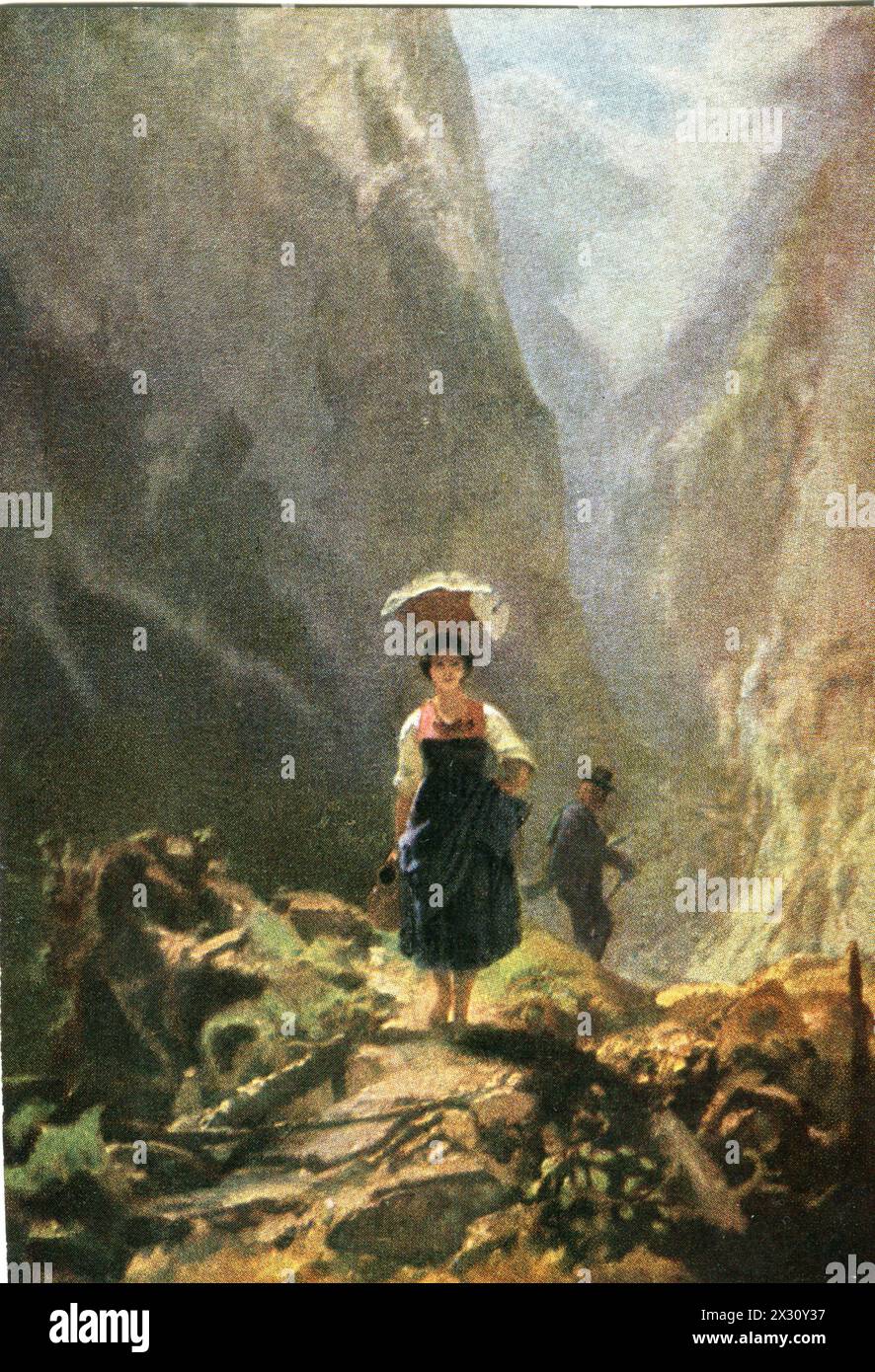 Personnes, femmes, 19ème siècle, retour dairymaid, artiste carte postale après peinture de Carl Spitzweg, vers 1872, le DROIT D'AUTEUR DE L'ARTISTE N'A PAS À ÊTRE EFFACÉ Banque D'Images