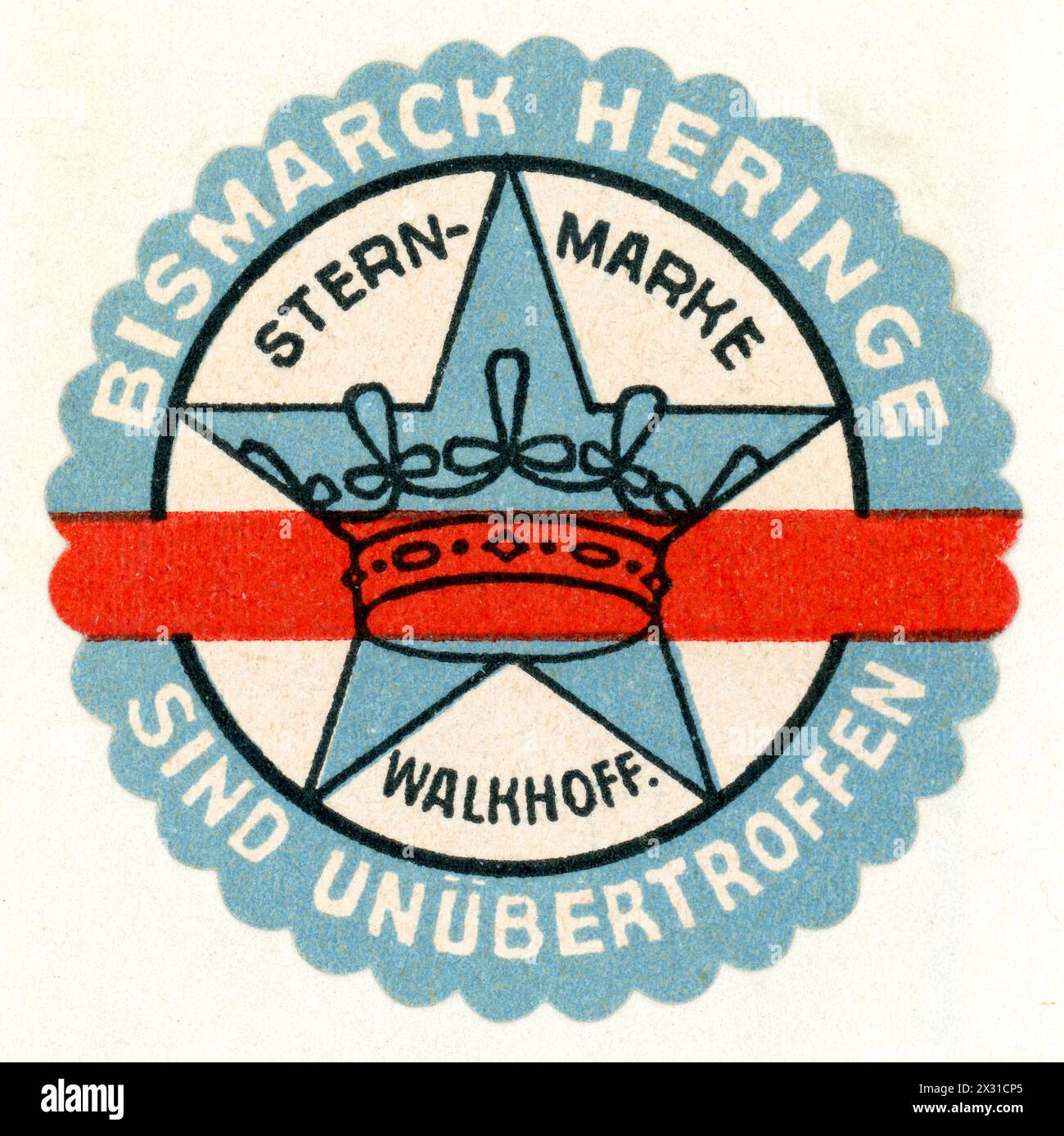 Publicité, hareng Bismarck, timbre d'affiche, publicité pour le hareng par Walkhoff, label étoile, marque, DROITS SUPPLÉMENTAIRES-AUTORISATION-INFO-NOT-AVAILABLE Banque D'Images